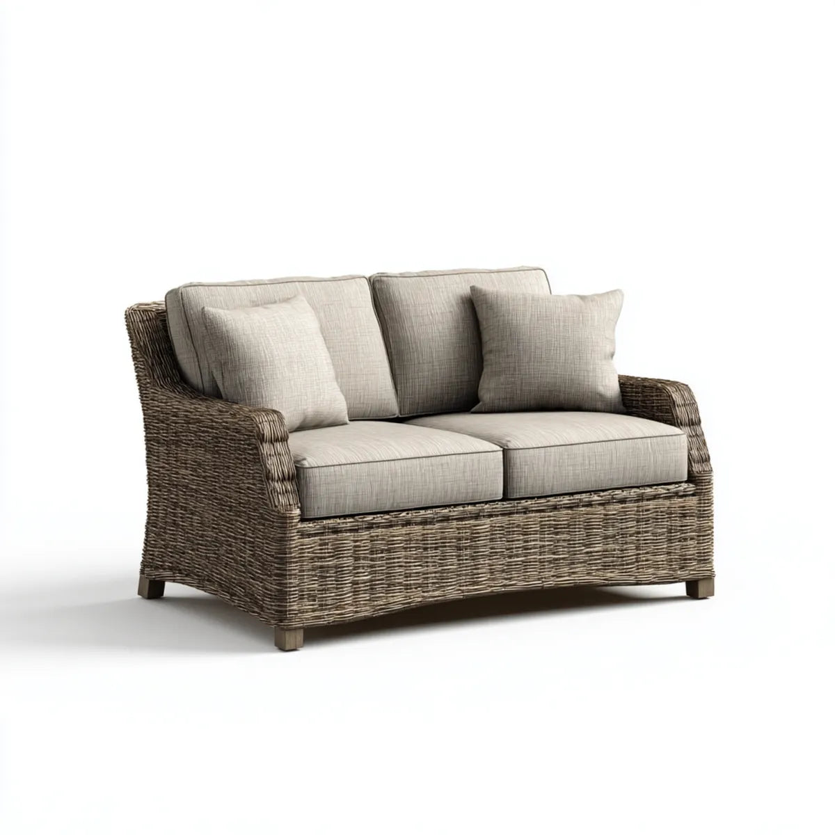 Canapé de jardin 2 places beige en rotin synthétique avec coussins 150 x 80 x 85 cm