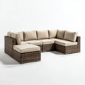 Canapé de jardin d'angle modulable 5 places beige et marron en résine tressée PE 300 x 225 x 85 cm