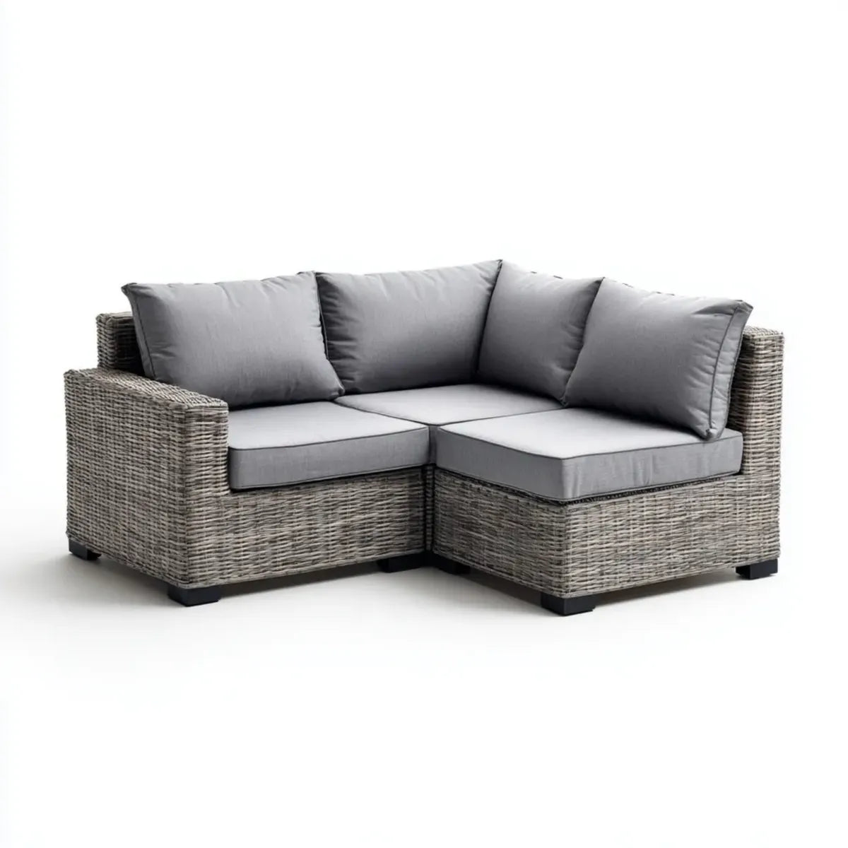 Canapé de jardin d'angle 2 places gris en résine tressée PE 140 x 140 x 75 cm