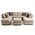 Canapé panoramique en U beige avec pouf 360 x 180 x 90 cm en polyester et mousse polyuréthane