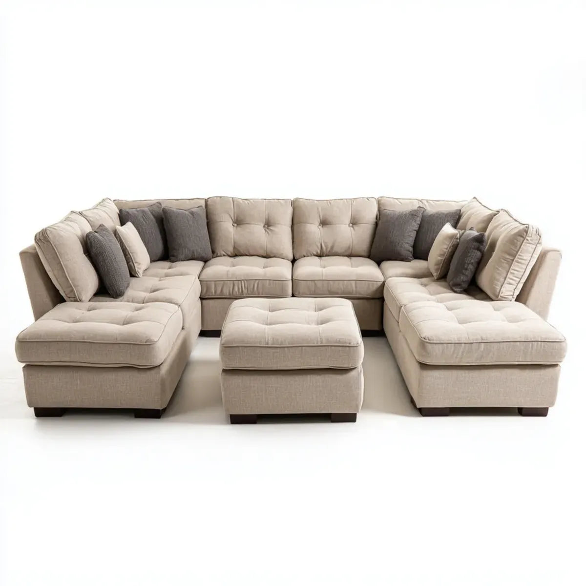 Canapé panoramique en U beige avec pouf 360 x 180 x 90 cm en polyester et mousse polyuréthane