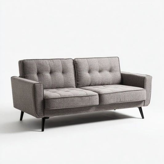 Canapé 2 places gris en polyester avec pieds en acier 160 x 83 x 85 cm rectangulaire