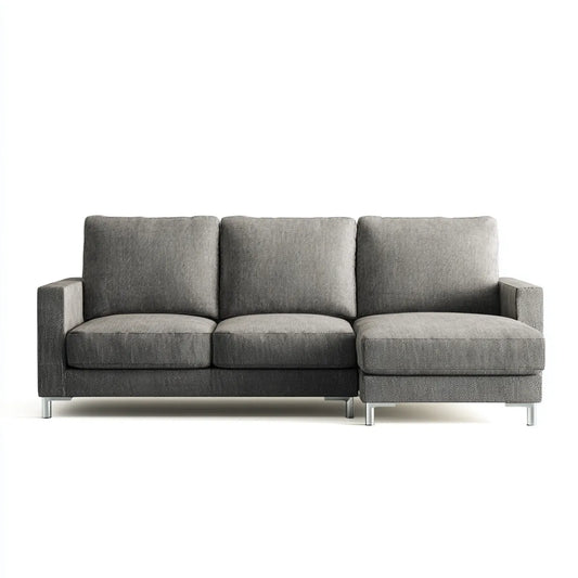 Canapé d'angle 3 places gris en polyester avec méridienne droite 250 x 160 x 85 cm