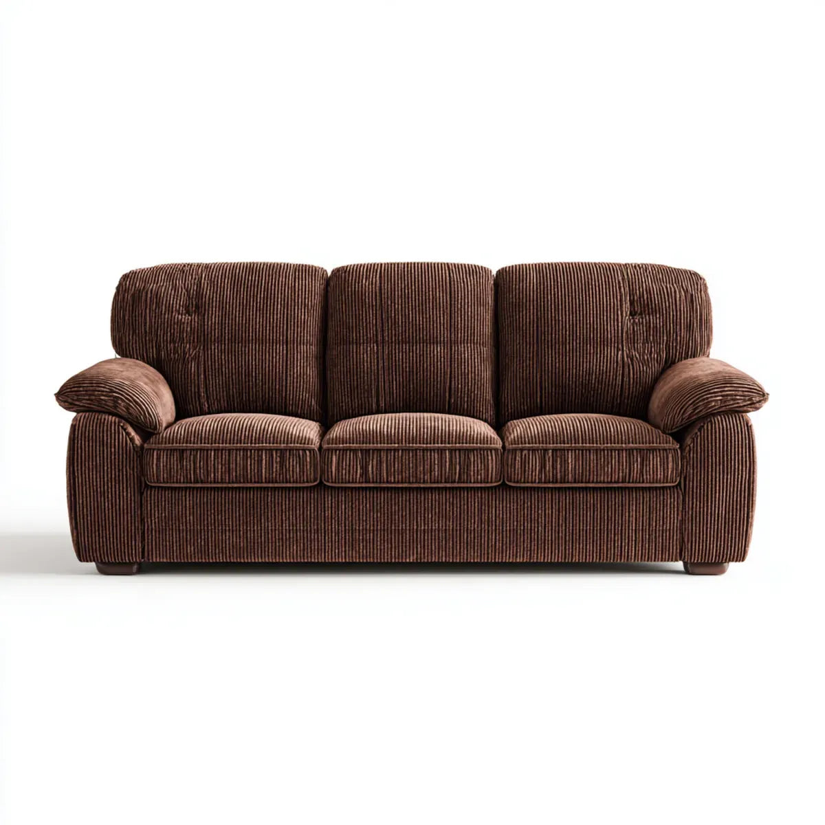 Canapé 3 places marron en velours côtelé polyester forme droite 210 x 90 x 92 cm