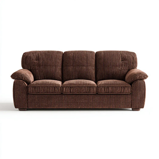 Canapé 3 places marron en velours côtelé polyester forme droite 210 x 90 x 92 cm