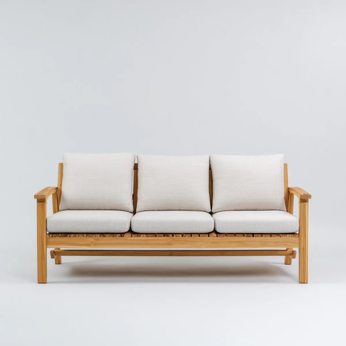 Canapé de jardin 3 places beige et naturel en acacia massif rectangulaire 200 x 75 x 80 cm