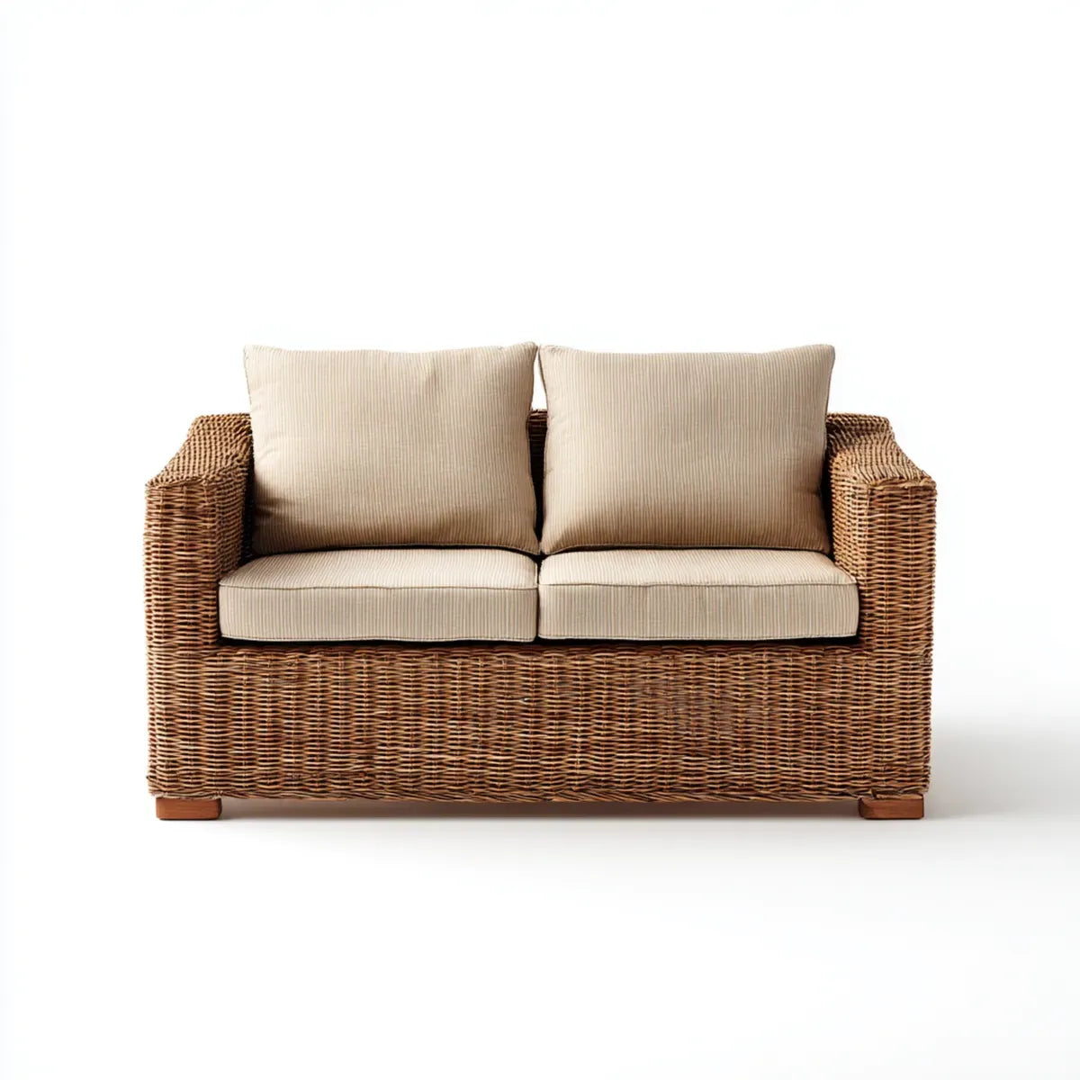 Canapé de jardin 2 places en rotin naturel beige rectangulaire 130 x 80 x 85 cm
