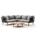 Salon de jardin d'angle 3 places gris et naturel en acacia massif avec corde PP 250 x 180 cm