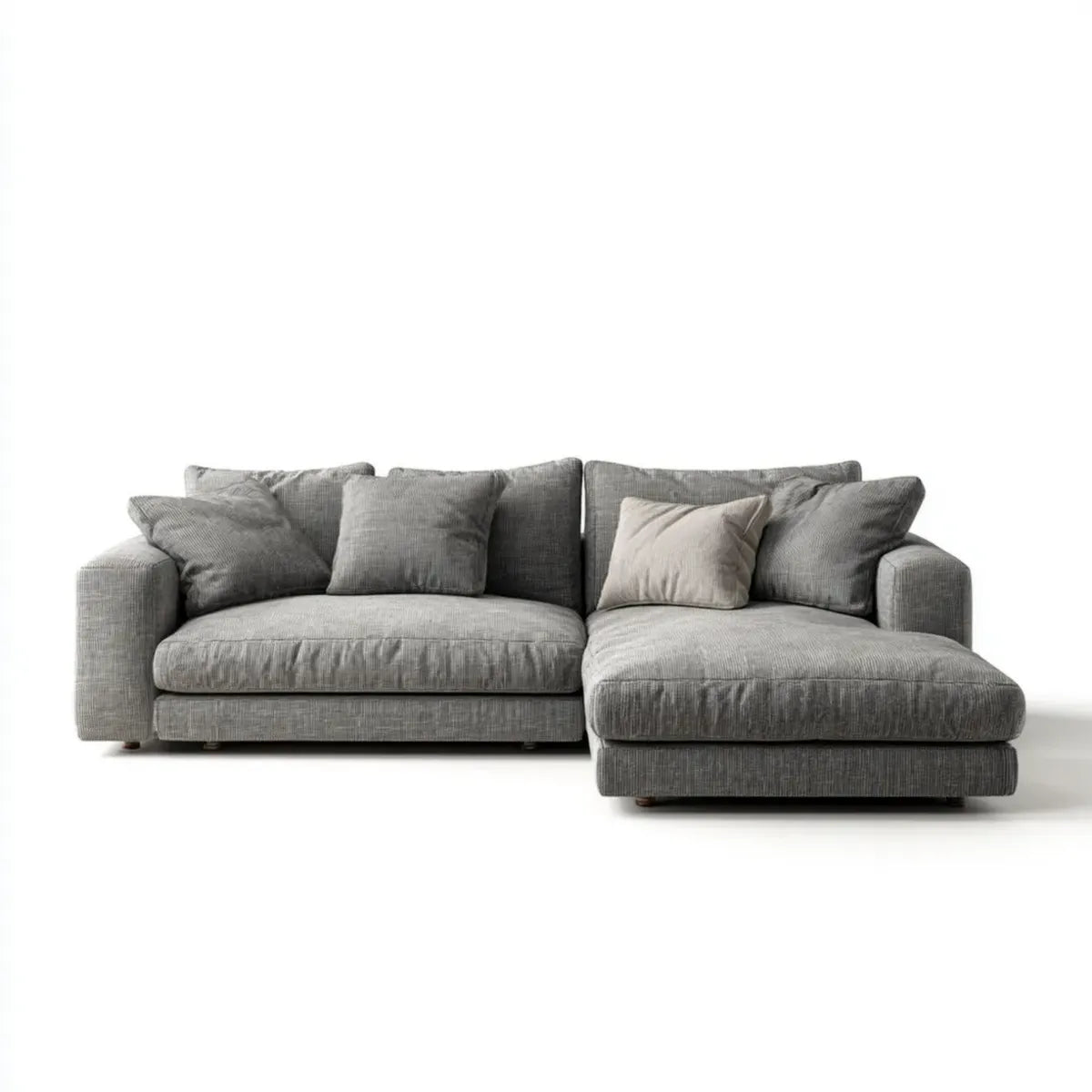 Canapé d'angle 4 places gris en polyester côtelé avec méridienne à droite 270 x 165 x 85 cm