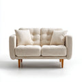 Canapé droit 2 places beige en velours côtelé polyester avec pieds en hévéa massif 150 x 85 x 88 cm
