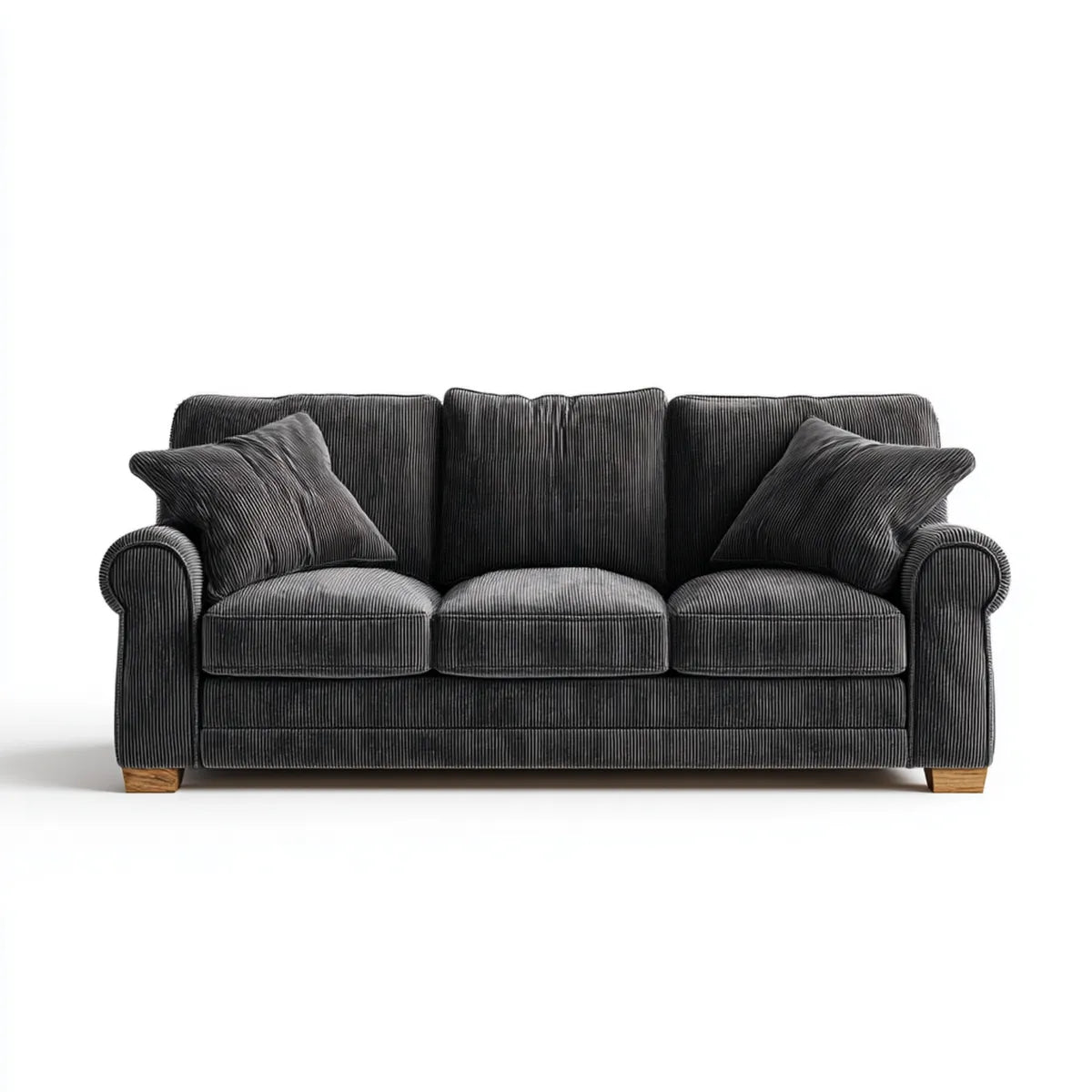 Canapé 3 places gris anthracite en velours côtelé 210 x 90 x 90 cm avec coussins