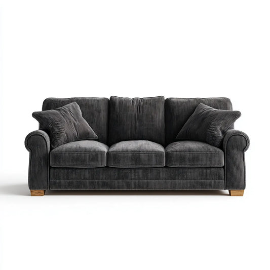 Canapé 3 places gris anthracite en velours côtelé 210 x 90 x 90 cm avec coussins