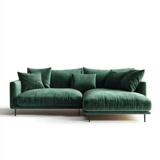 Canapé d'angle réversible 4 places vert émeraude en velours polyester 280 x 165 x 85 cm