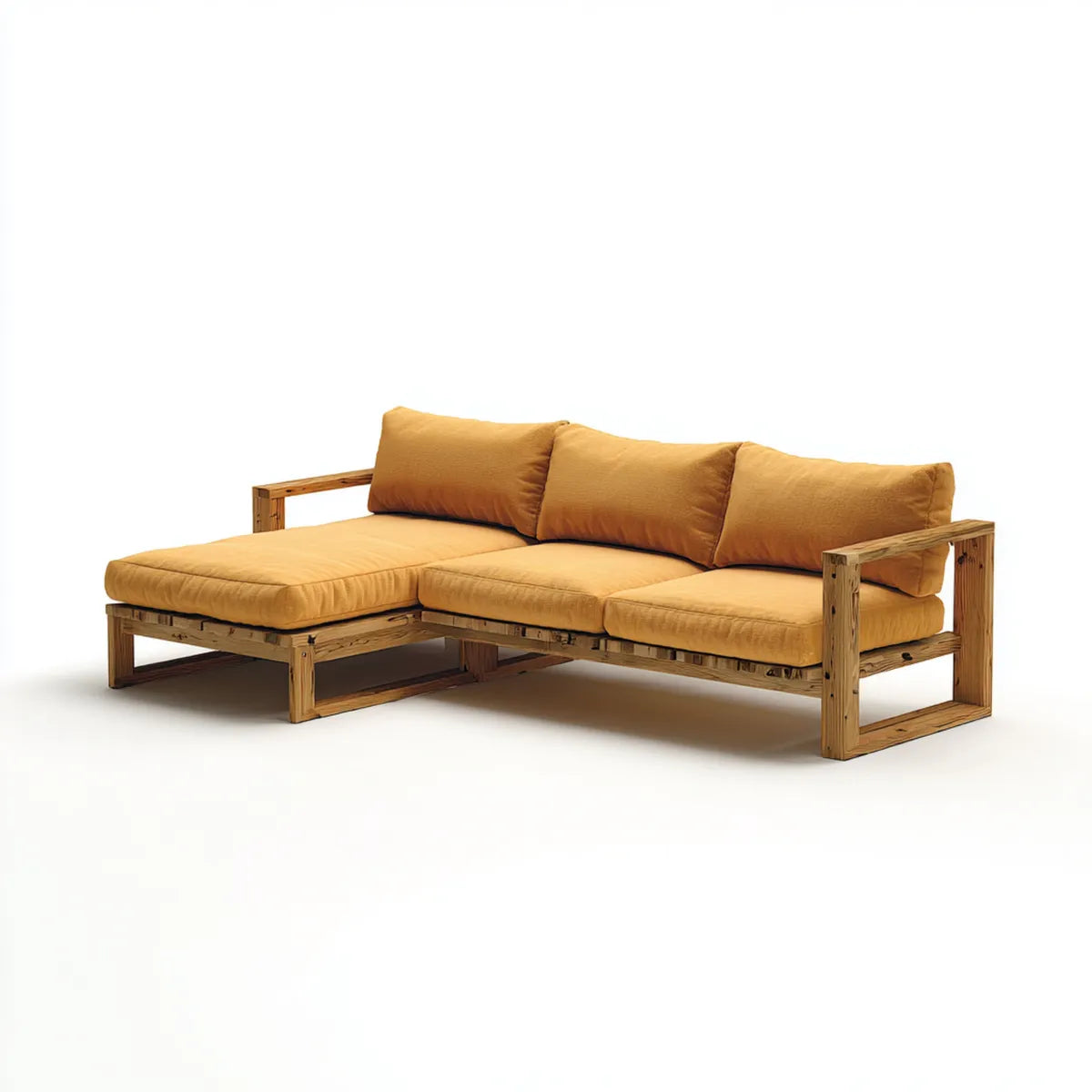 Canapé de jardin d'angle 3 places ocre et marron 230 x 150 x 75 cm pin massif polyester forme L